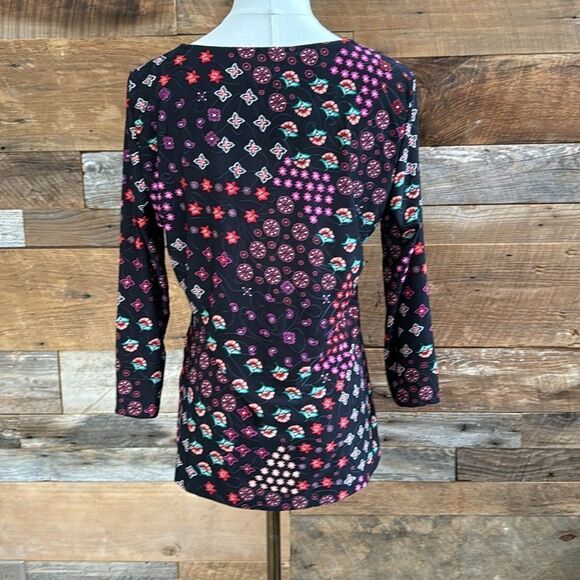 JM COLLECTIONS Printed Jacquard 3/4-Sleeve Top small - Picture 3 of 11